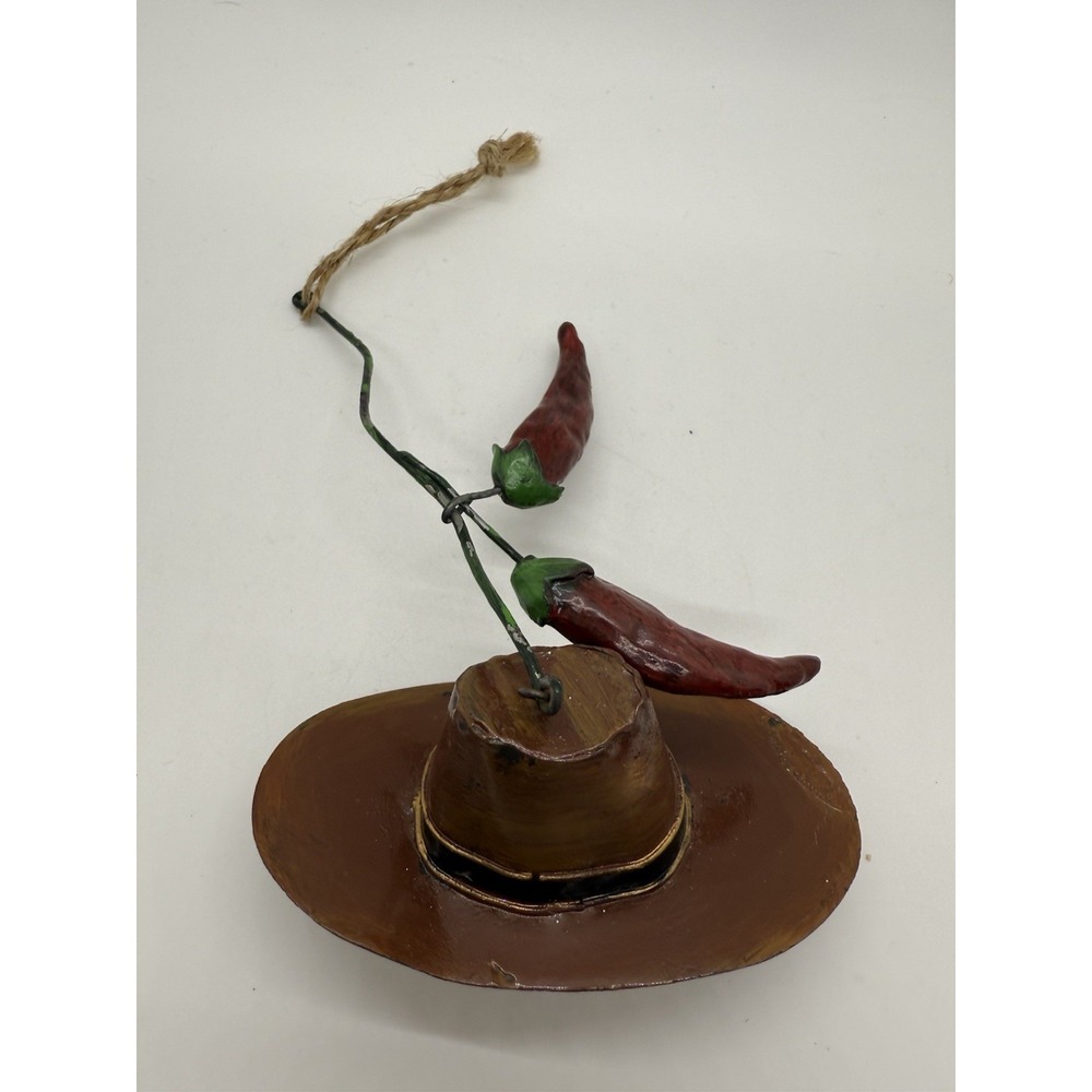 Southwestern Cowboy Hat Chili Pepper Ornament‎ Rustic Resin Western Decor
